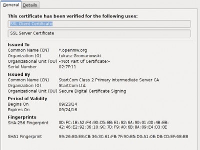 OpenMW.org certificate properties.